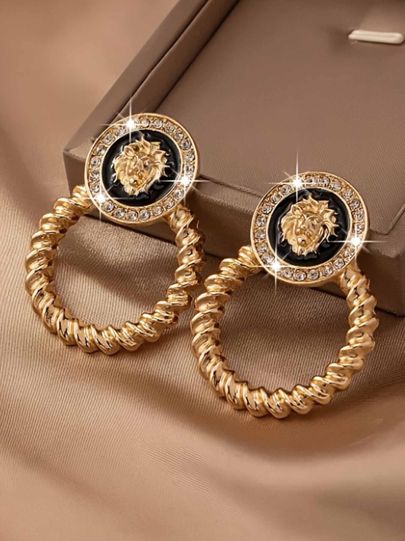 Lion Head Design Hoop Earrings, Statement Earrings, Fashionable Jewelry for Women, Trendy All-match & Exquisite Jewelry for Birthday Gift