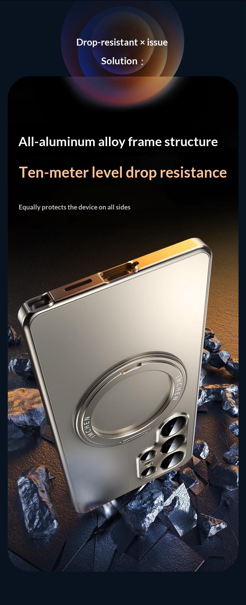 Suitable for Samsung Galaxy S25 Ultra Metal Frame Phone Case with Built-in 360-degree Rotating Stand Lens Metal Protection, PC Back Panel + Metal Frame for Galaxy S24Ultra Phone Case