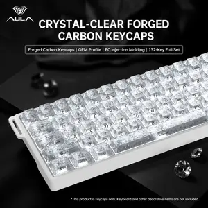 Aula Carbon Fiber Keycaps, Keycap Set, PC Transparent Material, Side Characters, High-End Design, Compatible with Multiple Keyboard Layouts