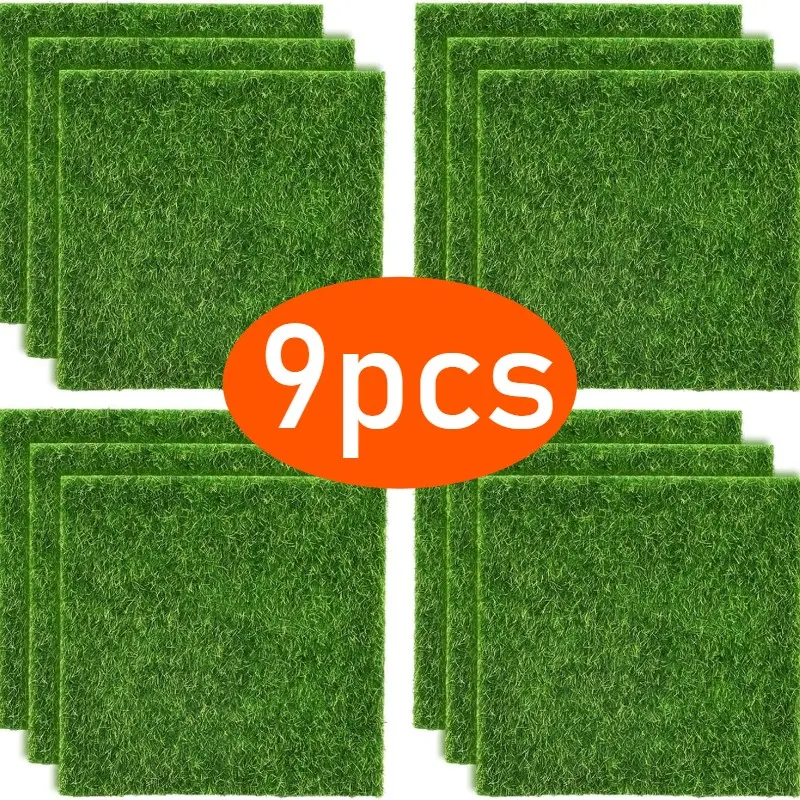 9-Piece Artificial Grass Set, Fake Lawn Mat, Decorative Fake Greenery, Carpet, Realistic Moss Grass, Micro Landscape, Home Floor Decor, Indoor/outdoor Use
