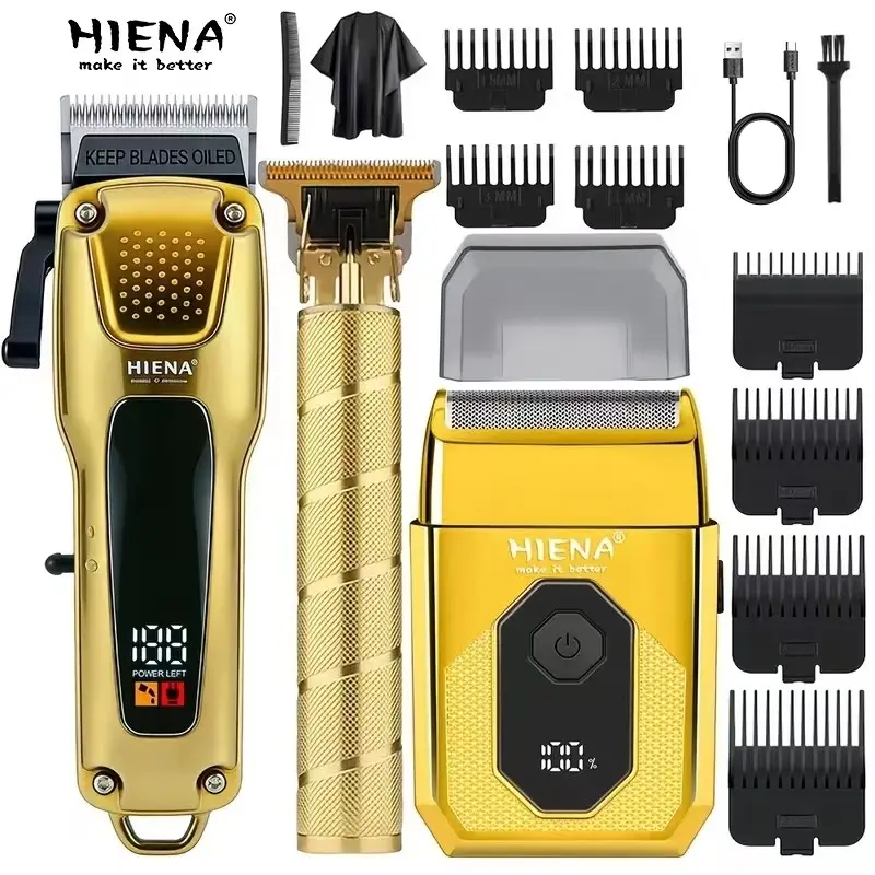 Men's professional cordless hair clipper set, USB fast charging, adjustable blades with multiple comb sizes, perfect for haircuts, beard trimming, and body grooming all in one, suitable for home and salon use, an ideal gift choice for men