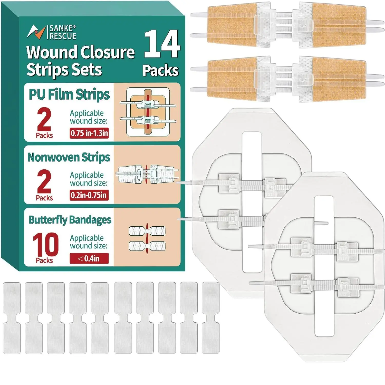 Zipper Wound Closure Kit, 28pcs Emergency Laceration Repair Strips, Stitchless Cloth Bandage for First Aid, Rescue, Butterfly Bands, Strip Shape, Skin Repair, Zipper Bands