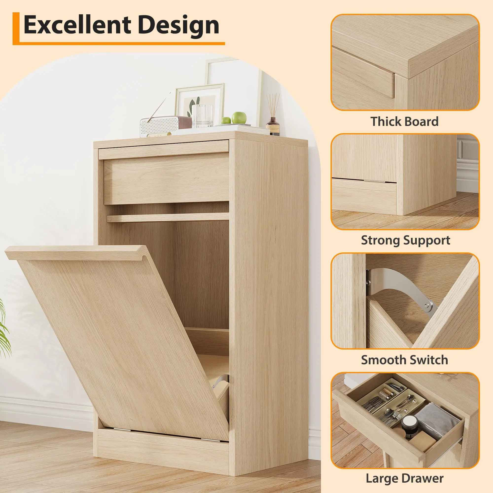 Garvee Hidden Tilt-Out Cabinet for Convenient and Discreet Waste Management with Space-Saving Design and Easy Access