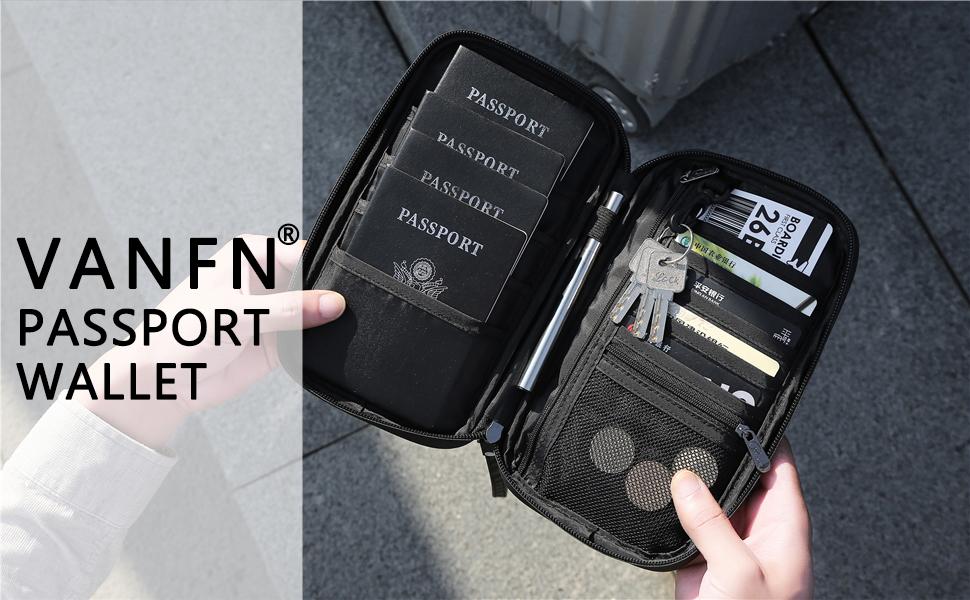 RFID Travel Passport Wallet, Family Passport Holder, Trip Document Organizer P.Travel Series (Nylon - Grey)