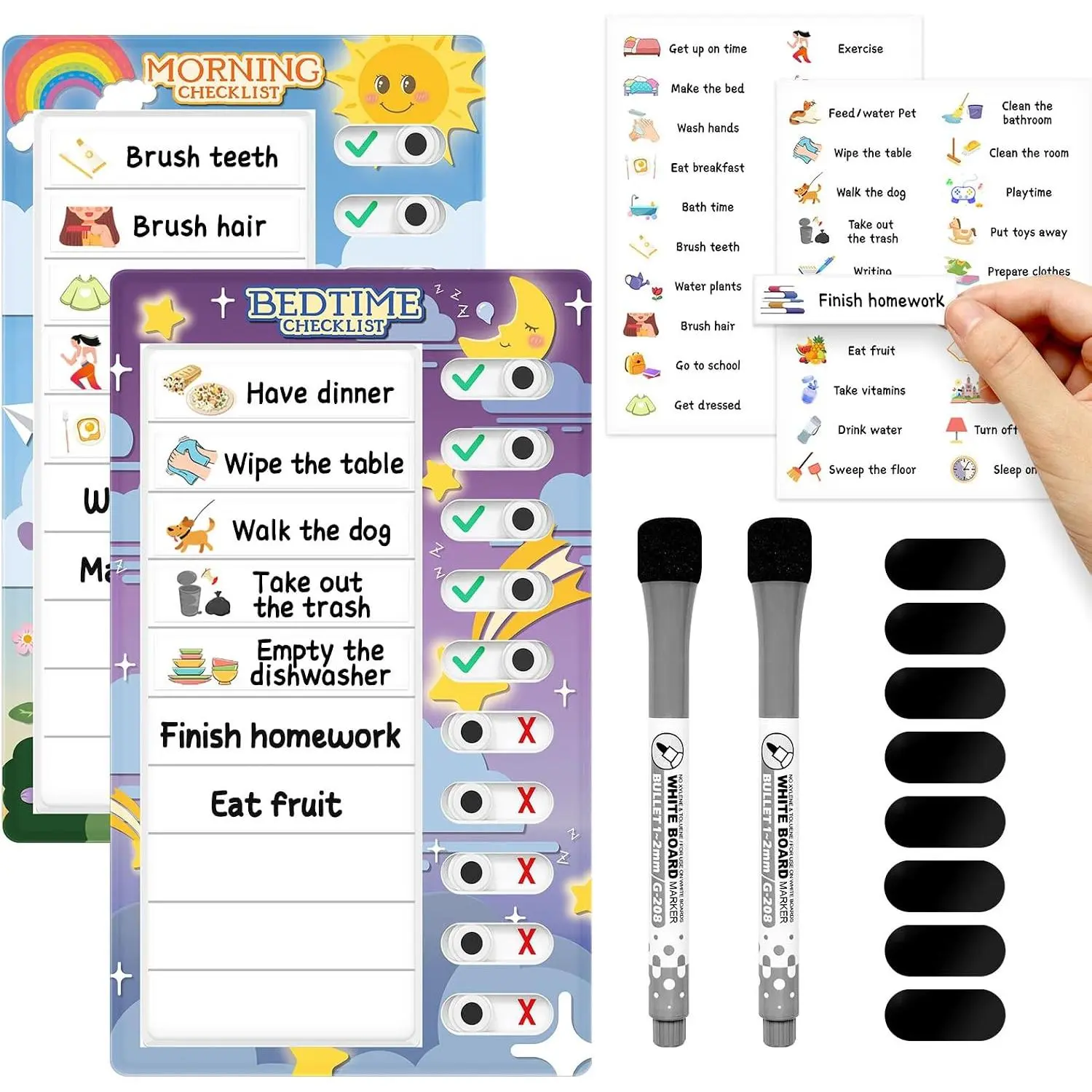 Chore Chart for : Dry Erase , Morning/Bedtime Routine Chart,  Checklist,  Visual Schedule, Daily Behavior Chart for Fridge