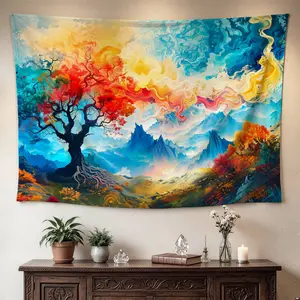 Abstract Colorful Tree Mountain Landscape Wall tapestry,Large size Printed Horizontal Tapestry blanket,Polyester Fabric Wall Hanging for living room,bedroom,No Installation Required,Indoor,Outdoor,Gift for Family and Friends