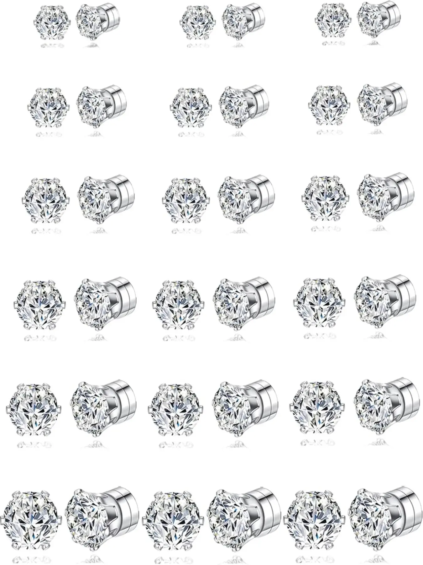 18 Pairs Magnetic Stud Earrings for Women Men Clip on No Piercing Magnet Stainless Steel CZ Earrings Set Fake Earring Studs Jewelry 4-9MM