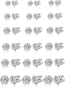 18 Pairs Magnetic Stud Earrings for Women Men Clip on No Piercing Magnet Stainless Steel CZ Earrings Set Fake Earring Studs Jewelry 4-9MM