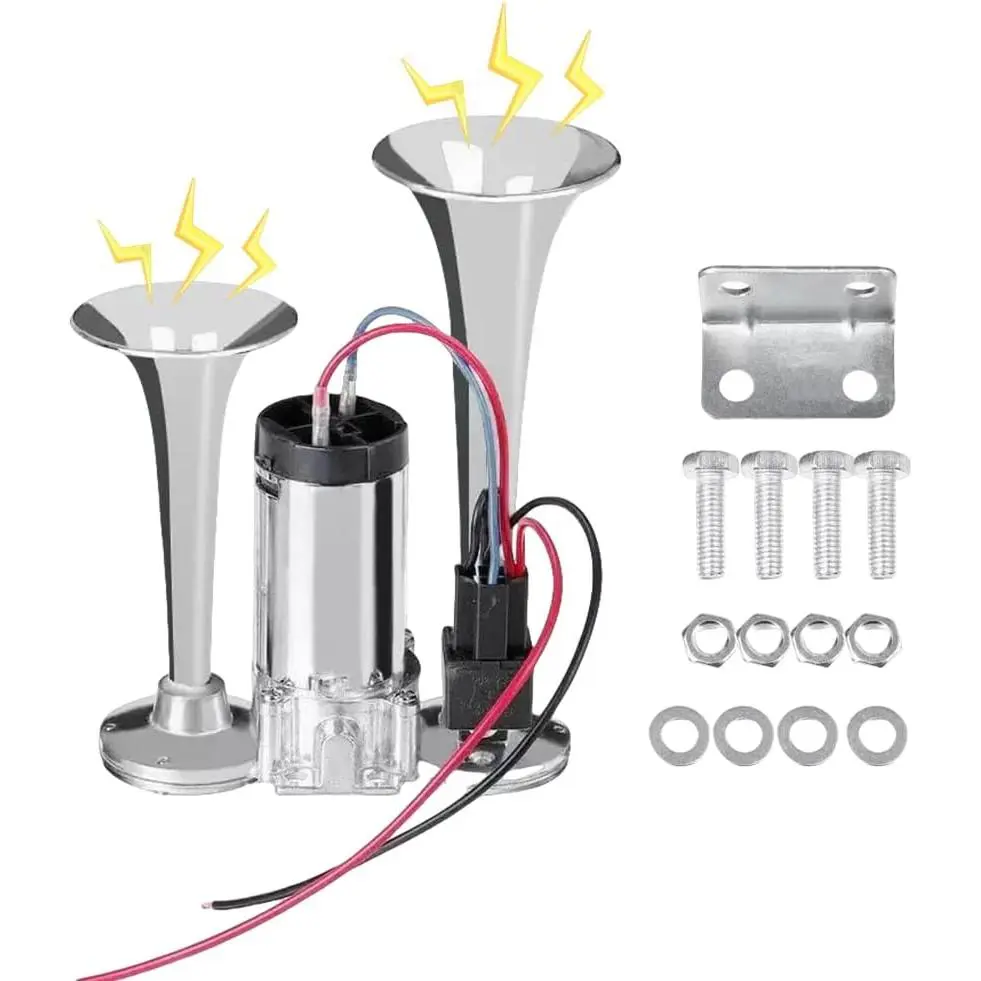 12V 600DB Air Horn Dual Trumpets,Super Loud Air Horn for Truck, Dual Electric Air Horns Kit for Vehicles- With Compressor, Applicable for Cars, SUVs, Motorcycles, Trains Boats