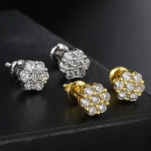 7mm Cubic Zircon Earring For Man Woman Gold Color Rock Hippop Flower Micro-inserts Fashion Jewelry Ear Stud Accessories