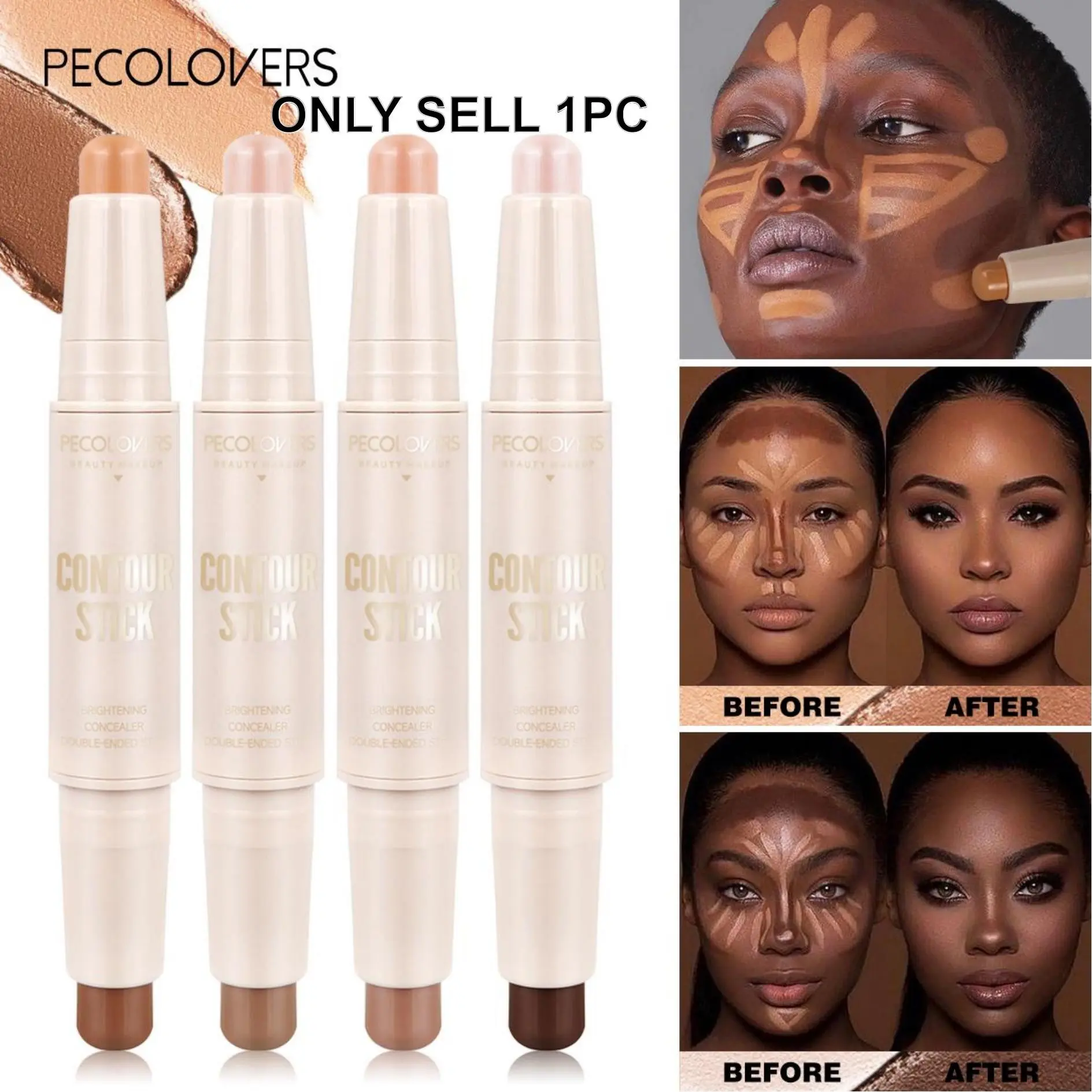 Double-ended Matte Buildable Contour Stick, 1 Count Waterproof Matte Highlighter Concealer, Long Lasting Face Highlighting Makeup Pen, Facial Contouring Makeup, Cosmetic Product for Women, Bronzed Glow Up, Bronzer, Contouring Sticks