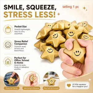 Gold Star Squeeze Toy — A Smiling Face Stress Reliever. Soft to the touch and designed for comfortable gripping, this fun sensory toy helps soothe emotions and alleviate anxiety through squeezing. Perfect for use in the office, at school, or at home.
