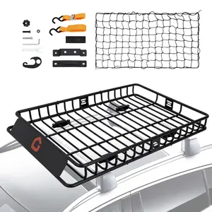 Roof Rack Cargo Carrier Basket,Heavy Duty Car Rooftop Cargo Carrier Basket with Cargo Net,Luggage Holder with Extension for Universal,Pick Up Trucks,200lbs Capacity,46’’x36’’/64" x 39"