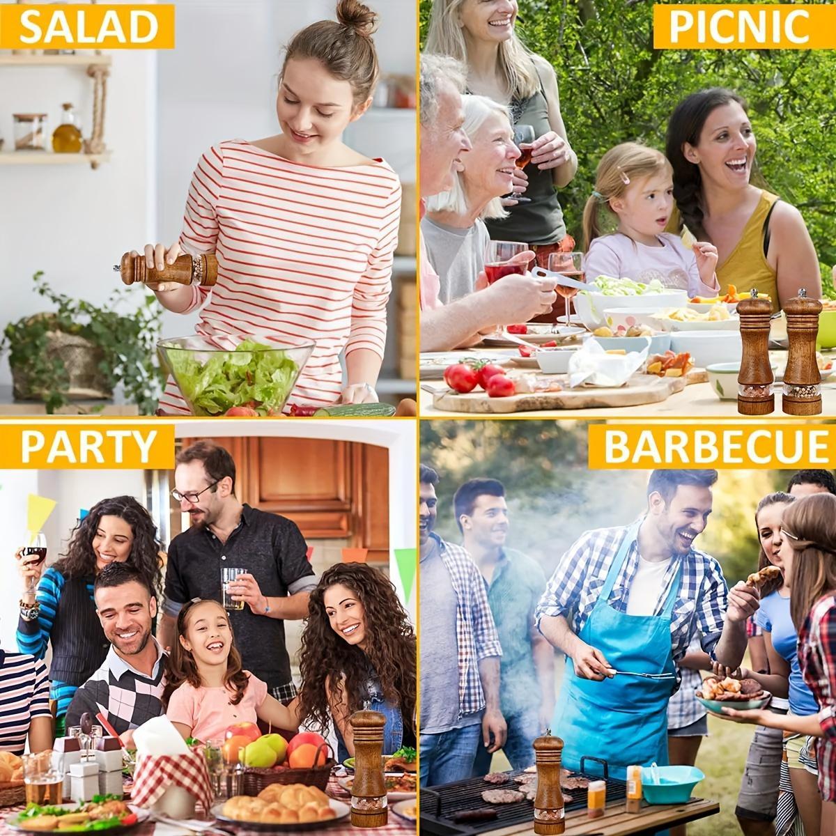 2pcs, Pepper Grinder, Household Sea Salt Ginder, Wooden Spice Grinder, Manual Pepper Mill, Spice Crusher, Reusable Spice Bottle for BBQ Picnic Camping, Kitchen Gadgets, Valentine's Day Gifts, Kitchen Decoration