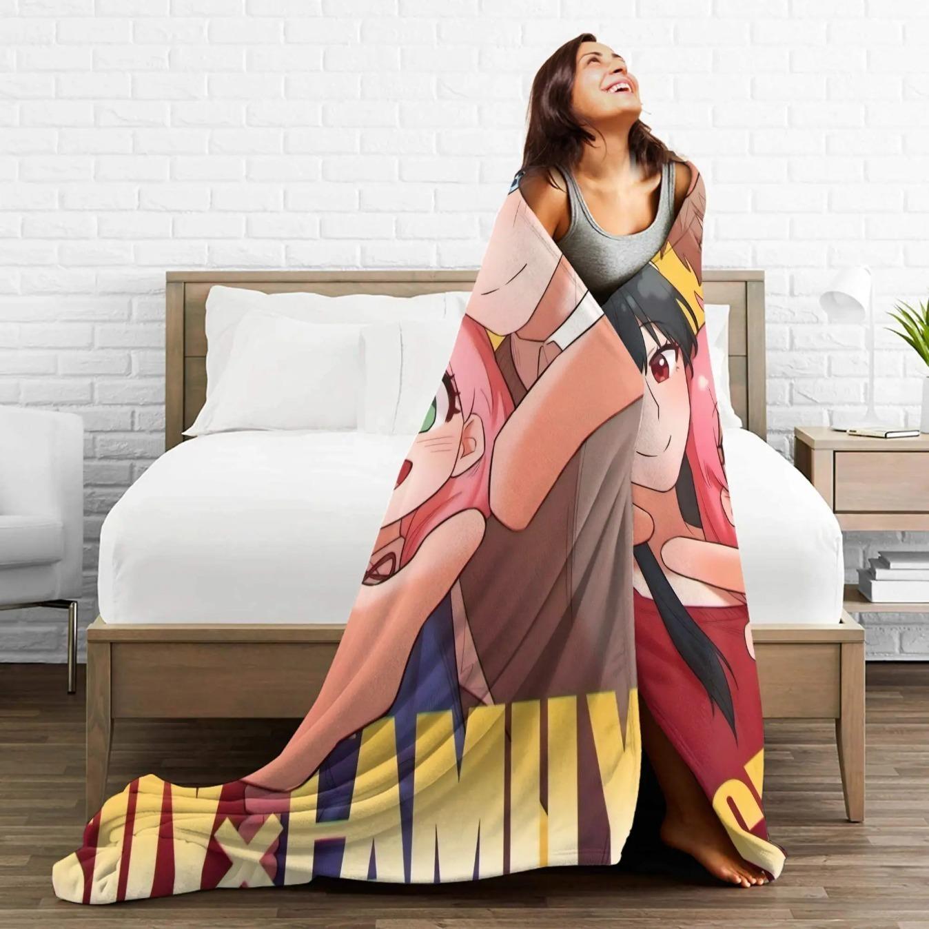 Spy x Family Anya Forger Flannel Blanket Soft Anime Throw Blanket Cozy Bed Sofa Travel Office Streetwear Style Warm Bedspread Gift for Fans
