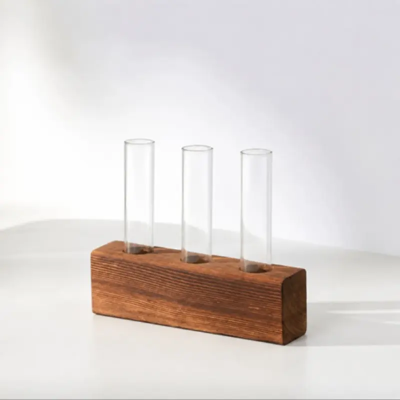 Water Propagation Rack, Glass Plant Culture Bottle with Wooden Base, Desktop Vase for Cuttings, Hydroponic Planters, Unique Gardening Gift for Plant Lovers, Clear Plant Pots, Home Planter, Planter with Stand