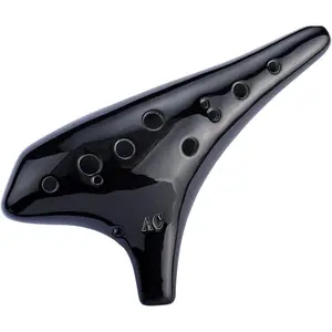 Melody of Nightingagle" 12 Hole Pottery Ocarina Pro Sweet  Ocarina in Alto C, Classic Black (Black)