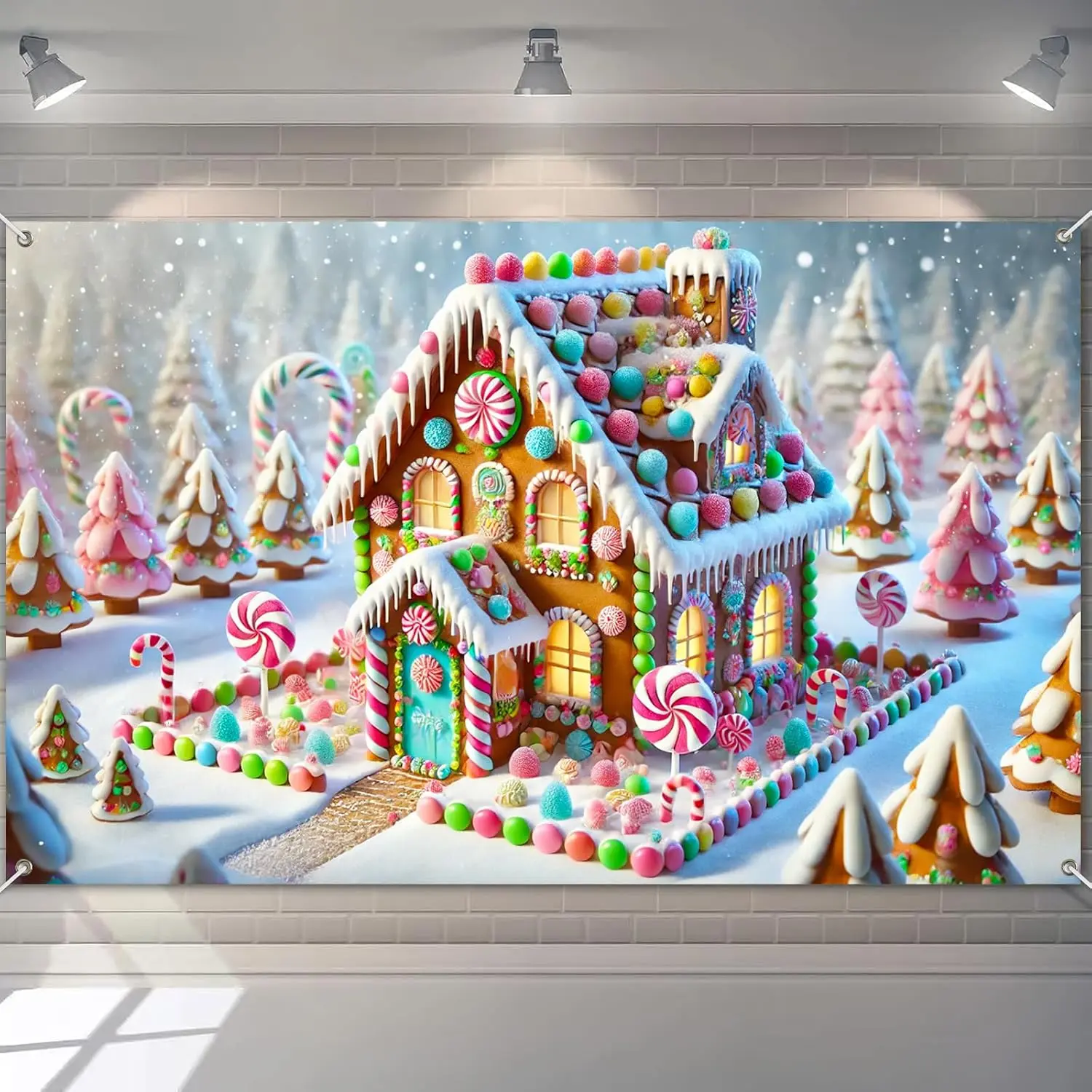 Gingerbread House Christmas Banner 71x43 in Winter Wall Decor | Christmas Backdrop, Winter Holiday Banner for Office, Photos and , Winter Wonderland Gingerbread House Display