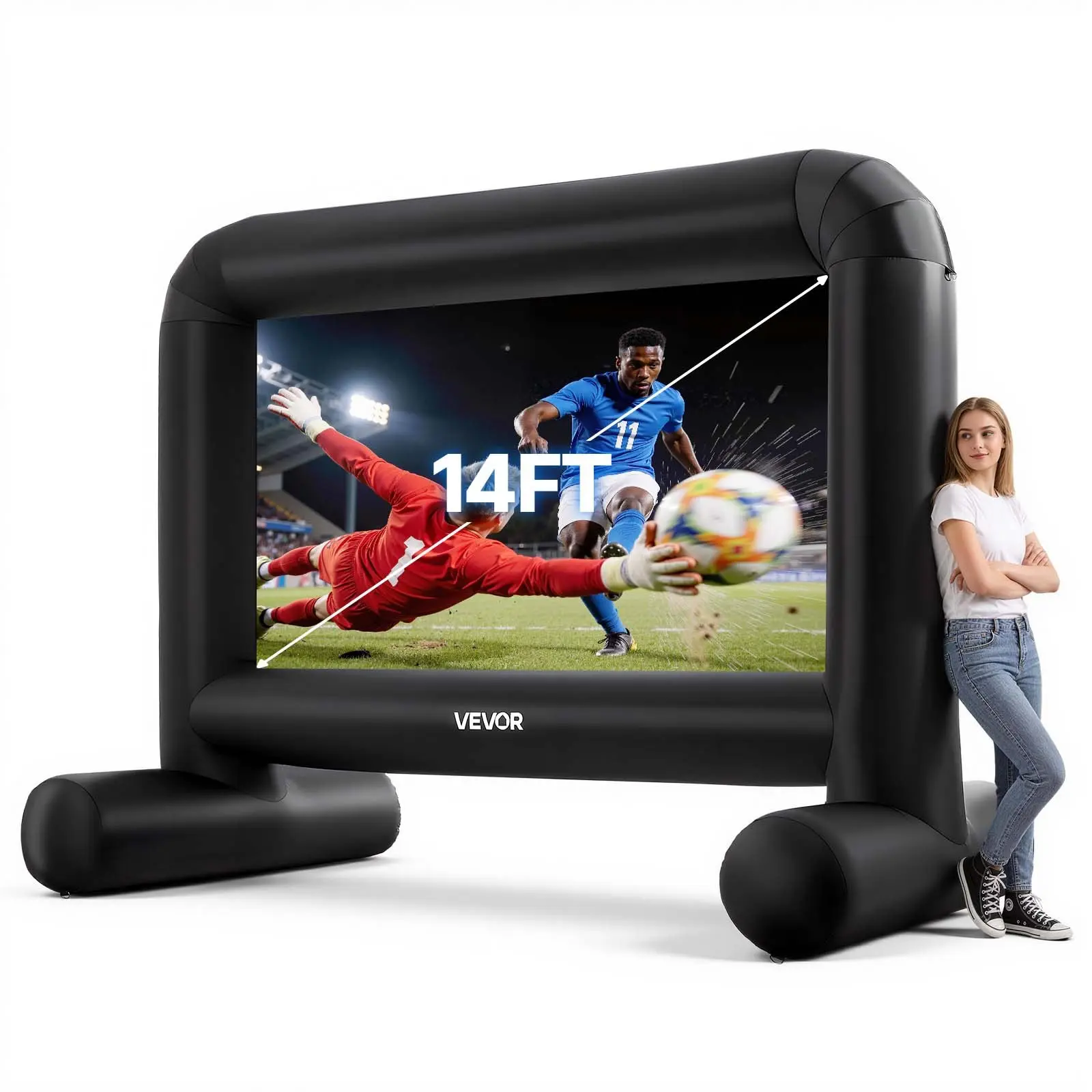 VEVOR Inflatable Movie Screen, 14 ft Outdoor Inflatable Projection Screen with Portable Storage Bag, Front/Rear Projection, Easy Set Up, Blow Up Screen for Outdoor Backyard Movie Night, Theme Parties