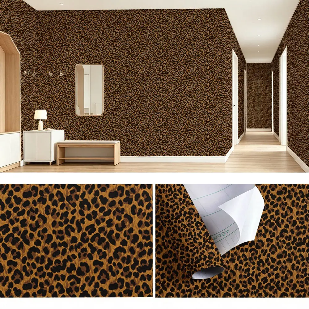 Classic Leopard Print Patchwork Wallpaper, PVC Adhesive Backing, Easy Peel & Stick, Ideal for Kitchen, Living Room, Bedroom Decor