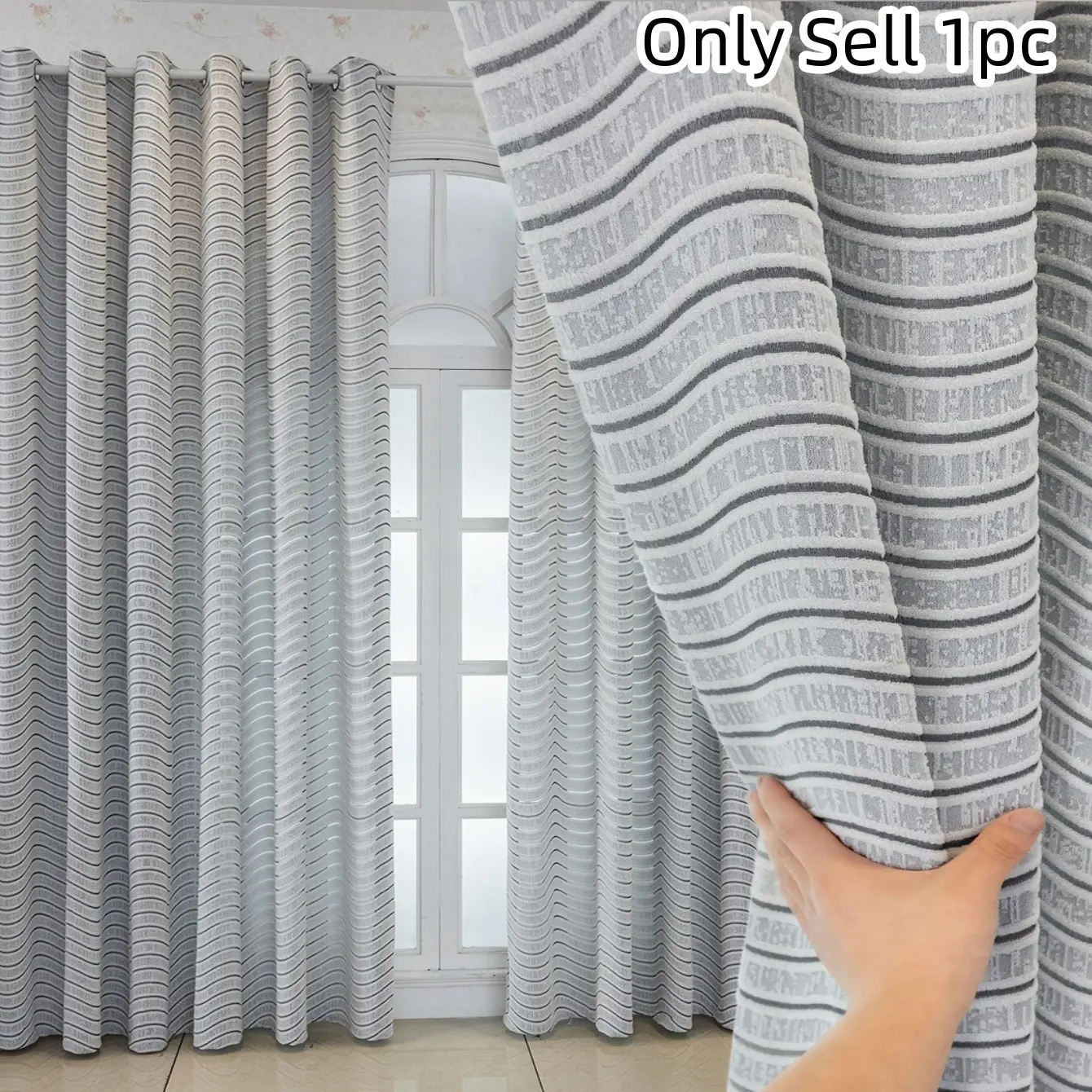 1pc Nordic Minimalist Blackout Curtain, Fog Base with 3D Wave Pattern, Insulating and Soundproofing, Fits Large and Small Windows