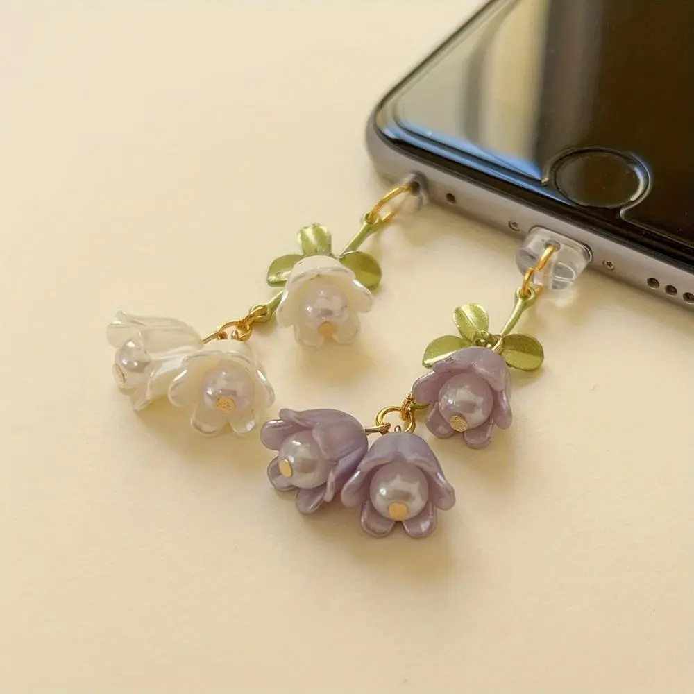 Floral Smartphone Anti-Dust Charging Port Plug Charm, Aesthetic Mobile Accessory for iPhone Lightning-Type-C & Android Devices, Trendy Bag Charm (Luggage & Bag Accessory), Accessories
