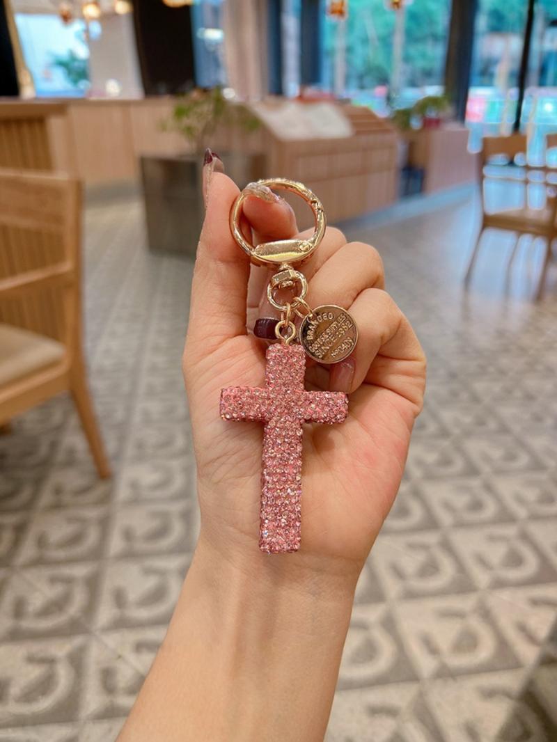 Cross Keychain with Rhinestones, Trendy Unisex Car Key Ring Pendant, Cute Handmade Style Charm, Stylish Bag Accessory for Keys, Backpack, Purse & Everyday Carry