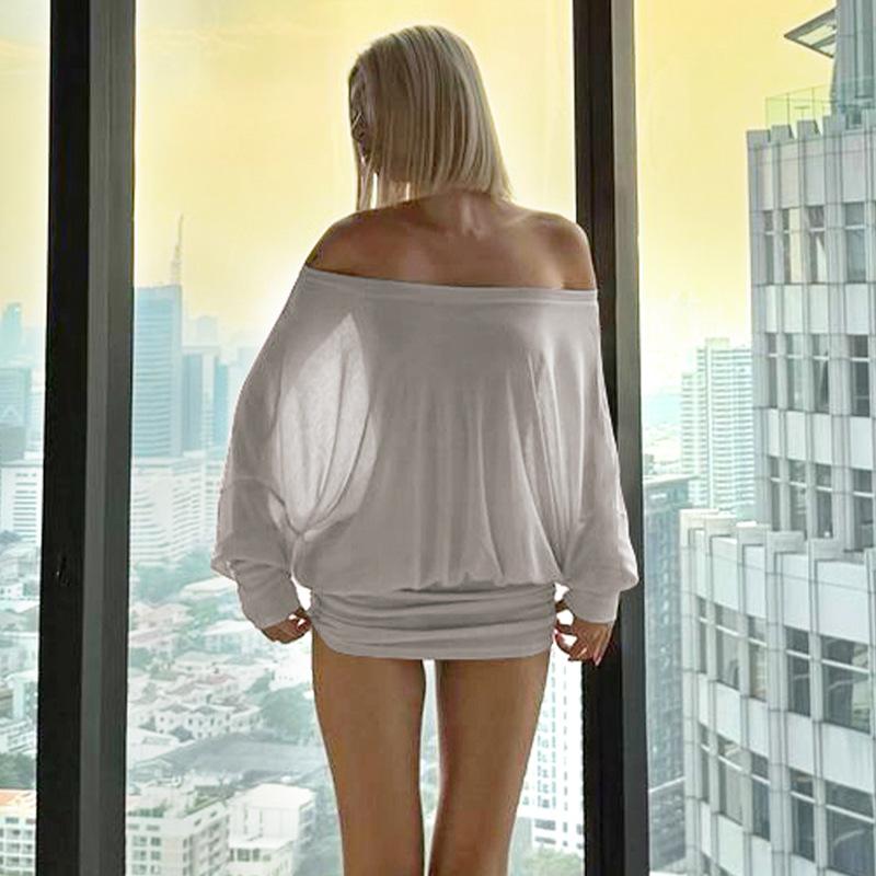 European and American style women's clothing 2025 spring new sexy pure desire wind one-word collar pull pleated tight hip wrap dress