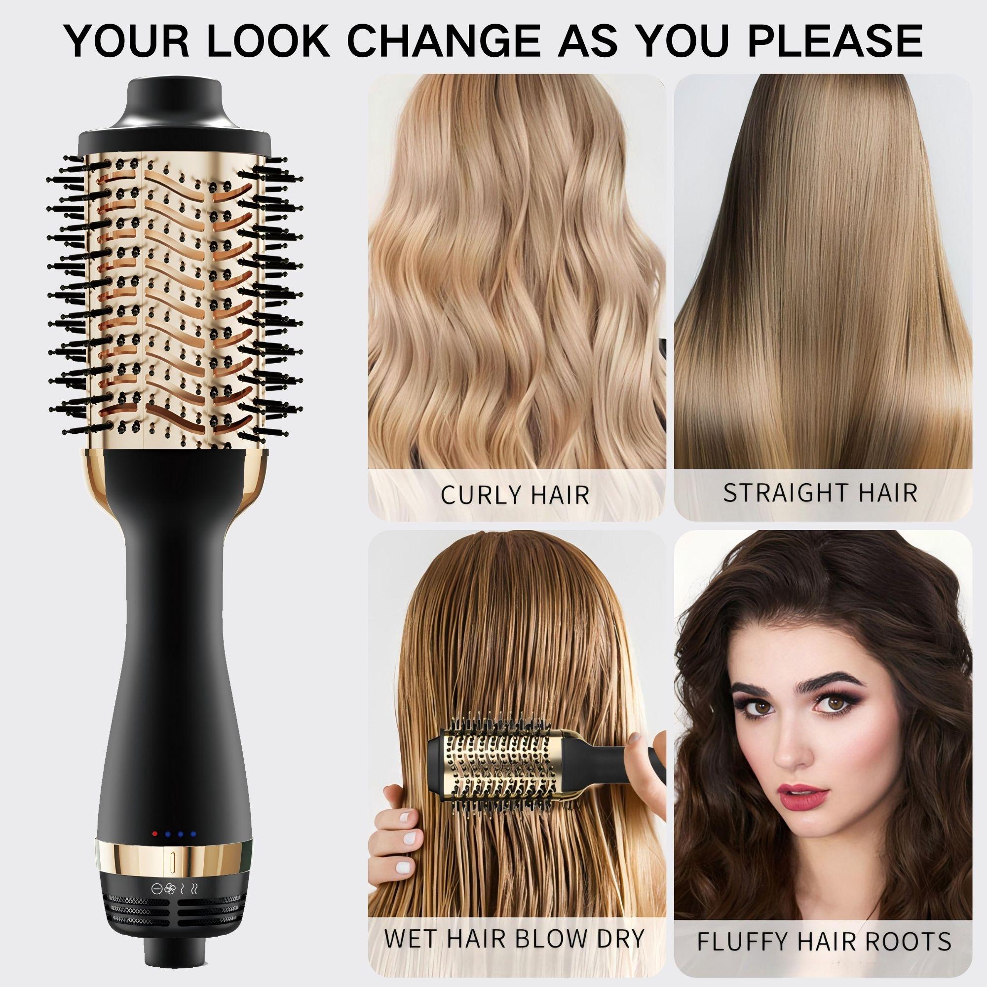 Multifunctional Hot Air Brush, 2 in 1 Blow Dryer Styler with 3 Gear Temperatures, Straightening & Curling Iron Comb, Hair Straightener Curler