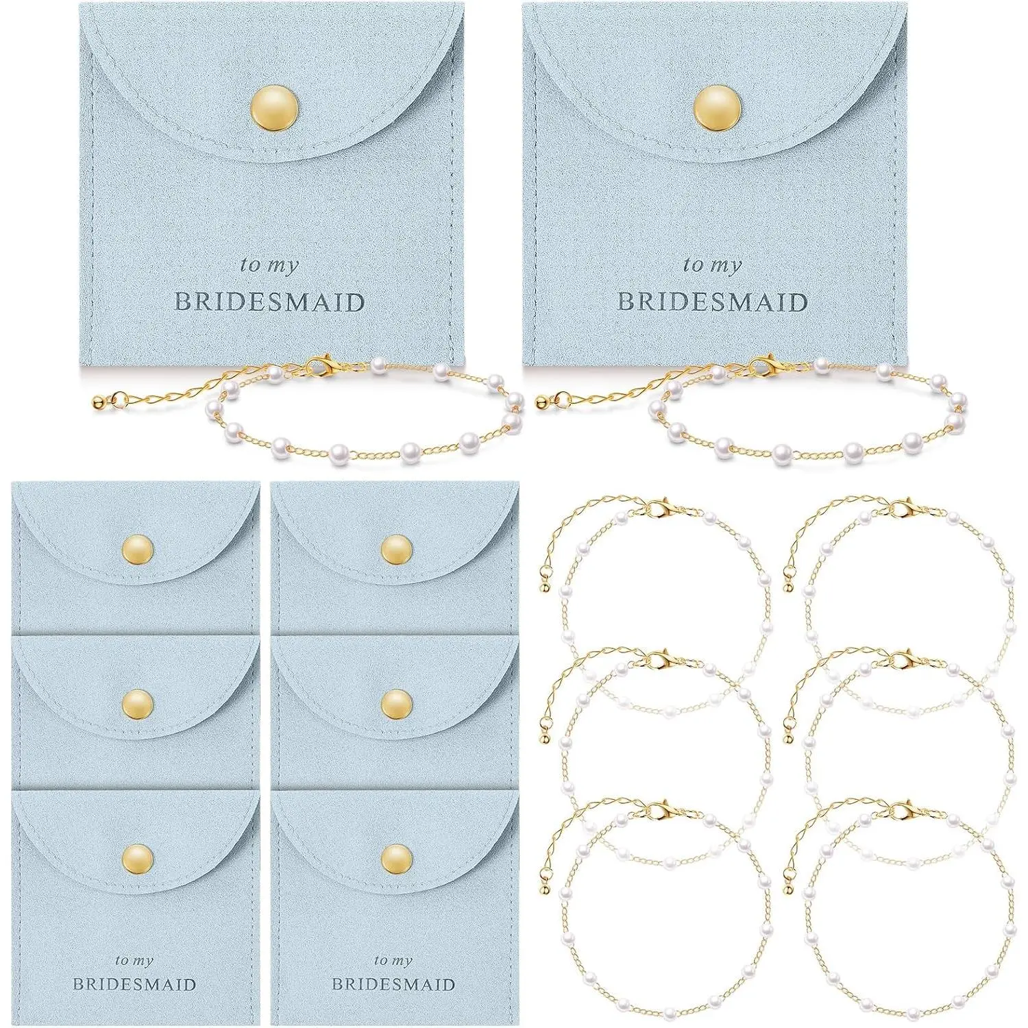 Bridesmaid Bracelet Set, 8-Pack Modern Dainty Zinc Alloy Jewelry, Adjustable for Wedding Party Favors with Microfiber Pouches