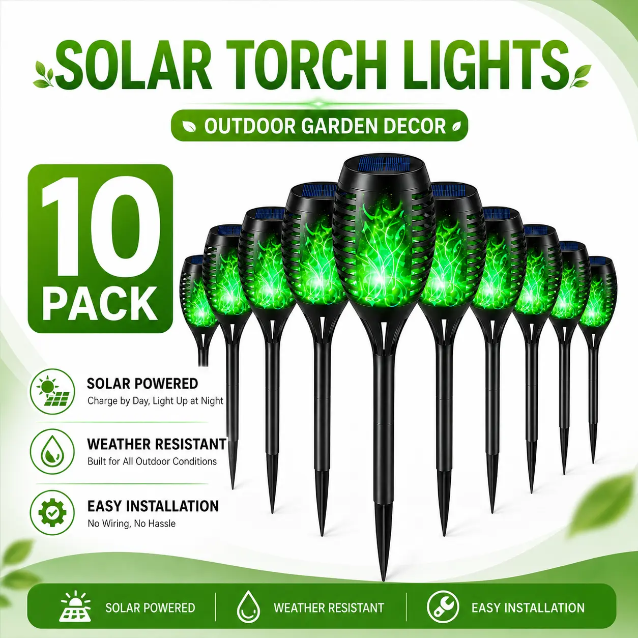 APZZLOXH Solar Outdoor Torch Lights, Green Flickering Flame Pathway Lights for Patio Spaces, Solar Outdoor Lights