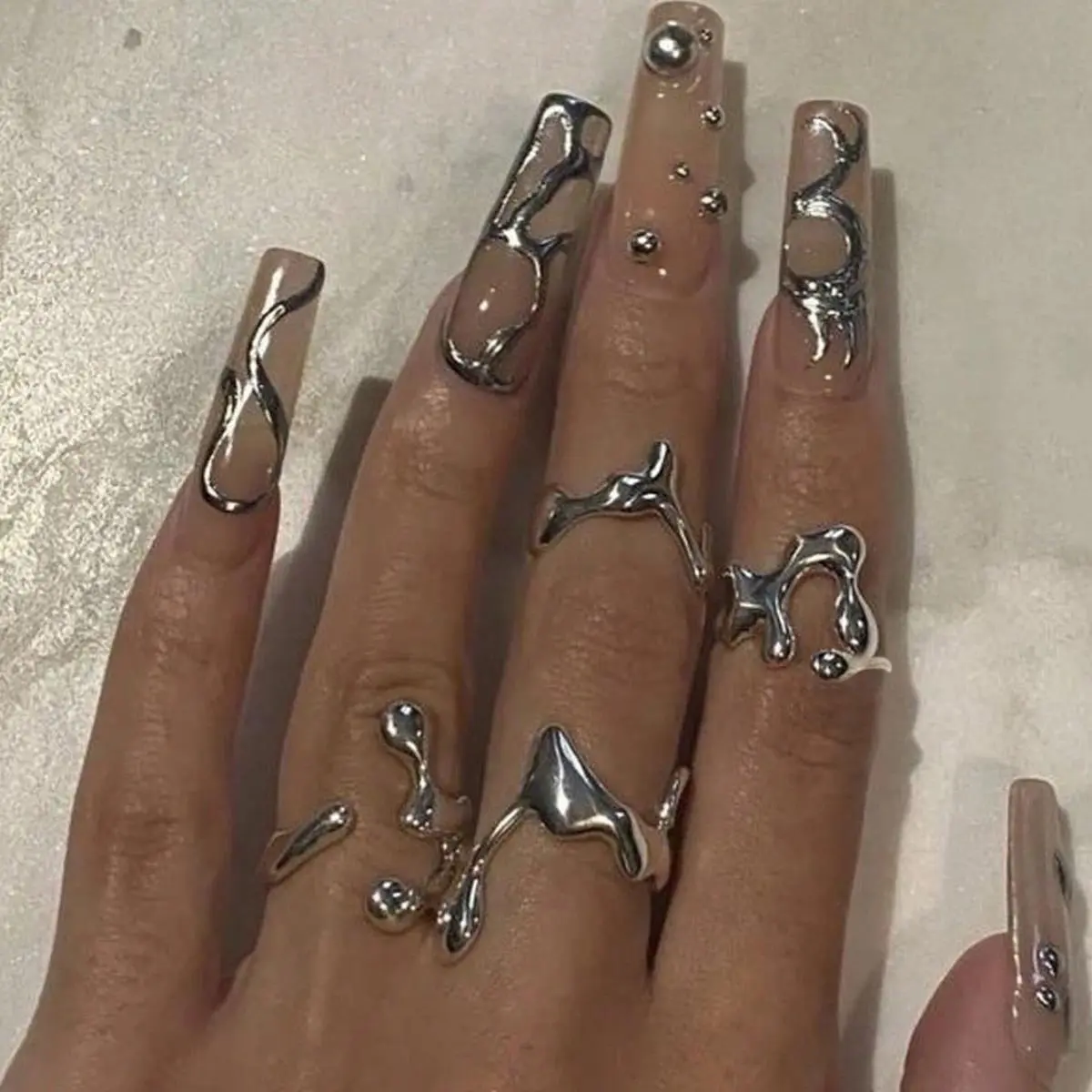 4Pcs/Set Vintage Irregular Lava Open Ring for Women Water Drop Goth Couple Rings Y2K Wed Jewelry Gift ﻿