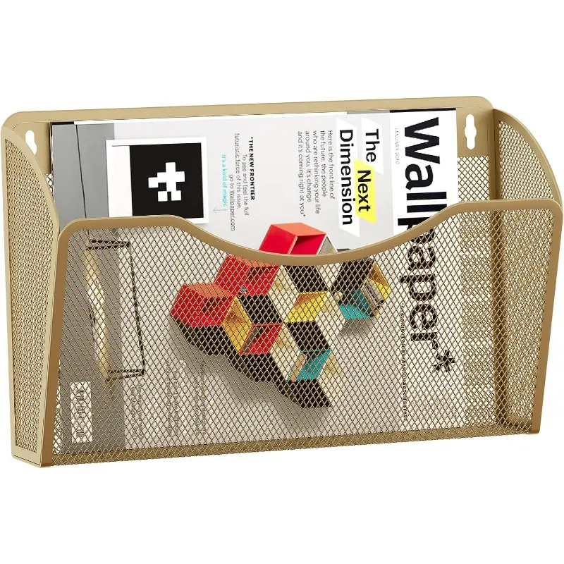 Metal Mesh Wall File Organizer - Vertical Wall-Mount Holder for Letter/A4 Size Folders, Mail Sorter for Office Paperwork