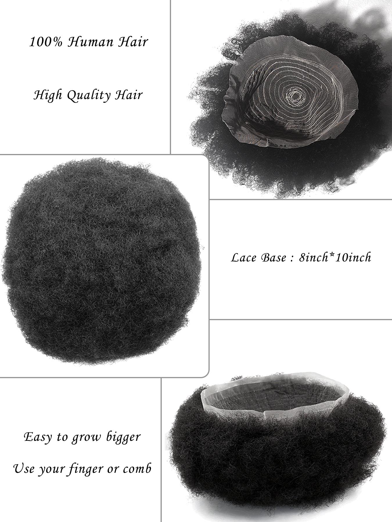 Men's Afro Curly Short Wigs 70s 80s Disco Rocker Style, 100% Human Hair, 6 Inch Black African Kinky Curly 8*10”Lace Base for Daily Wear, Party & Cosplay