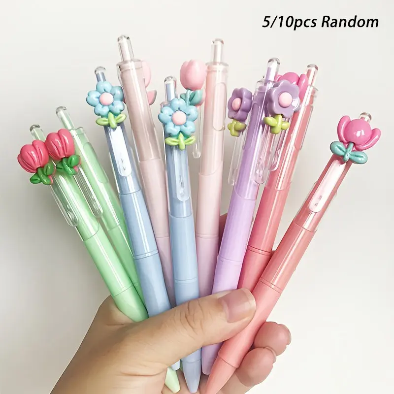 5/10pcs Random Pattern Colorful Barrel Creative Floral Series Ballpoint Pens, Adorned with Floral Pattern Designs, Ideal for Students, Exams, Office, and Daily Use. Also an Excellent Back-to-school Season Gift, a Great Item for Teacher-student