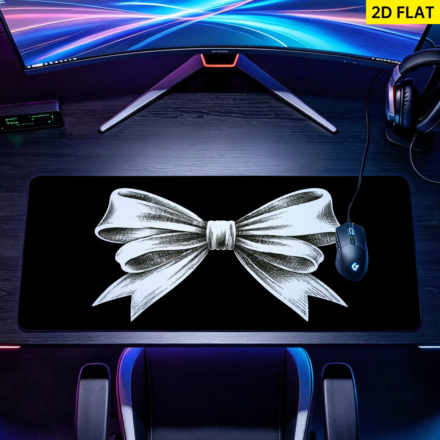 Extra Large elegant bow tie sketch Mouse Pad,Non Slip Rubber Pad,Desktop Decoration Drotection Pad,Washable,Lock Edge Multi Size,Premium Multipurpose Mousepad For Home,Office,Gift for Family and Friends