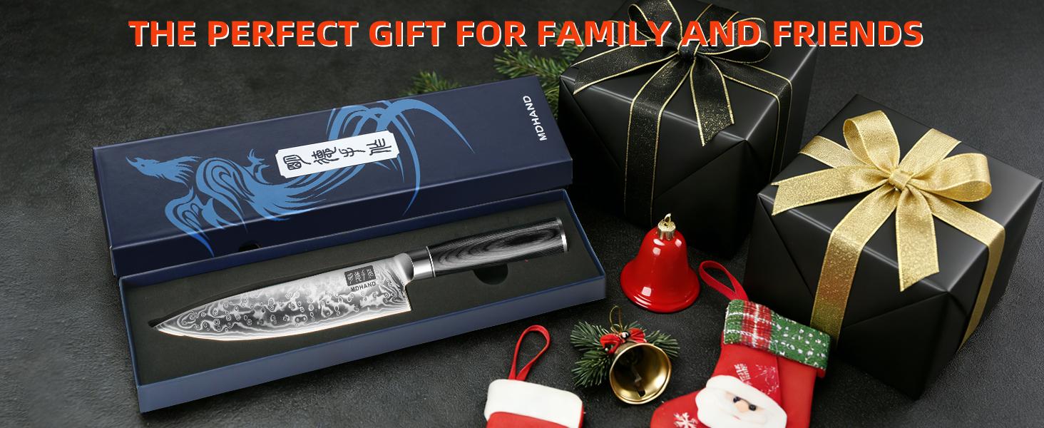 MDHAND Chef Knife 8 Inch, Ultra Sharp Damascus Kitchen Knife, Professional VG10 Super Steel Japanese Knife with Balanced Pakkawood Handle, Cooking Knives for Home Kitchen Gift Idea, Elegant Box