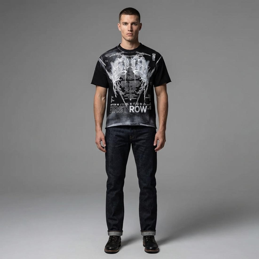 Casual FIRST ROW T-Shirts Washed Street Fashion American Style Hot Drill Letters Mens Womens High Quality Short Sleeves Tee Streetwear Trendy Graphic Tee Urban Fashion Cool Casual Look Unisex Stylish Summer Tee