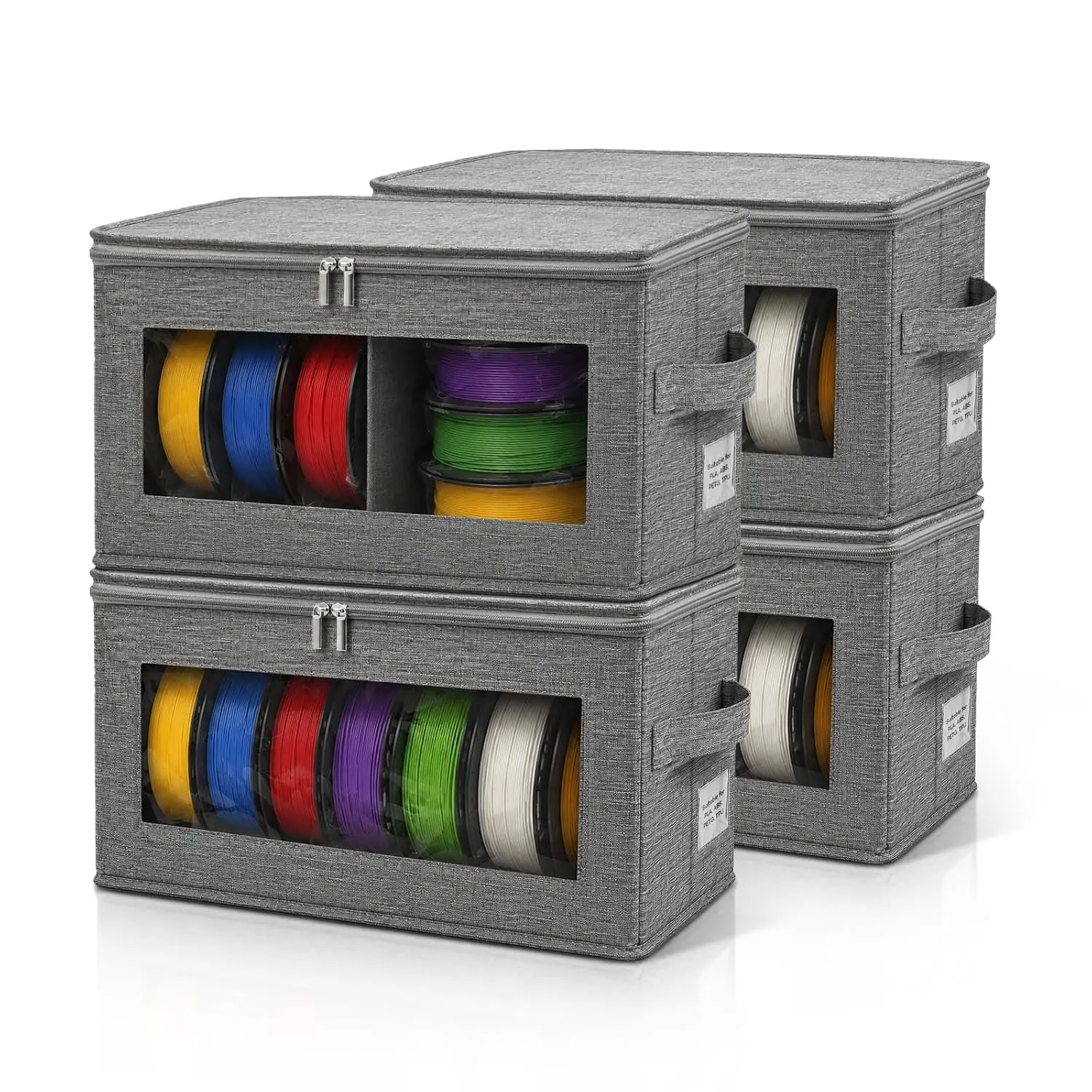 4 Pack Durable Modern Filament Storage Box Set with Dry Desiccants & Dry Protection, Water-Repellent Oxford Cloth, Divider Panel for Separate Internal Spaces, Foldable Stack & Organized Storage, Dust-Proof for 1.75mm PLA ABS PETG TPU