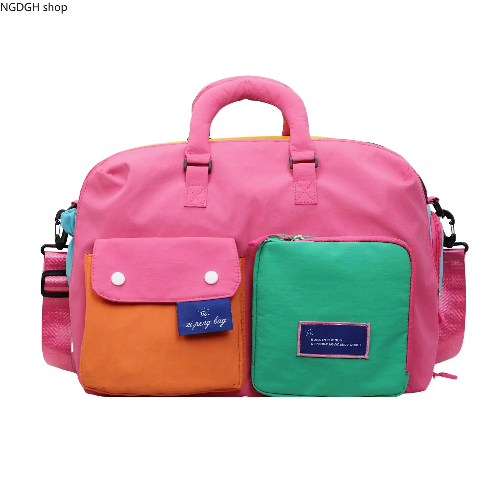 Color Block Duffle Bag, Casual Weekender for Student Travel & Commute, Large Capacity Foldable Backpack with Dry Wet Separation, Travel Bag, Tie Dye, Daily, Duffel/Weekender Bag