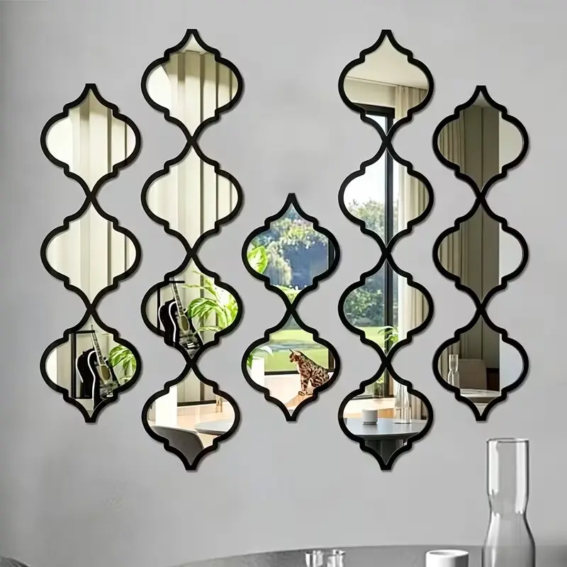 16pcs Moroccan Style Home Decor, Bathroom Decor, Bathroom Mirror and Makeup Mirror, Interlocking Mirror Wall Stickers, Decoration Sticker, Wall Decals, Decorative Bathroom Mirror Suitable for All Rooms and Entryways
