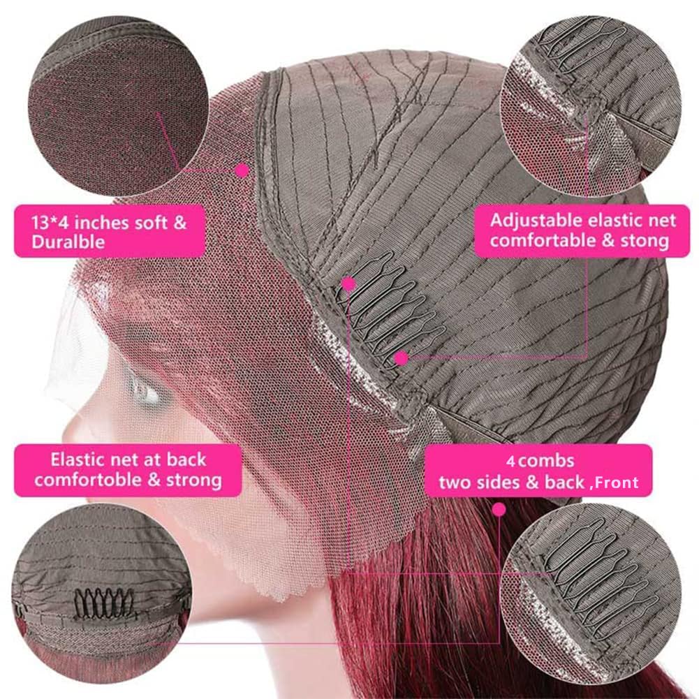 Bling Hair 99J Burgundy Lace Front Wigs Straight 13x6 13x4 HD Transparent Lace Frontal Wigs Human Hair 180% Density Pre Plucked With Baby Hair 99J Body Wave Colored Lace Front Hair Wigs For Women