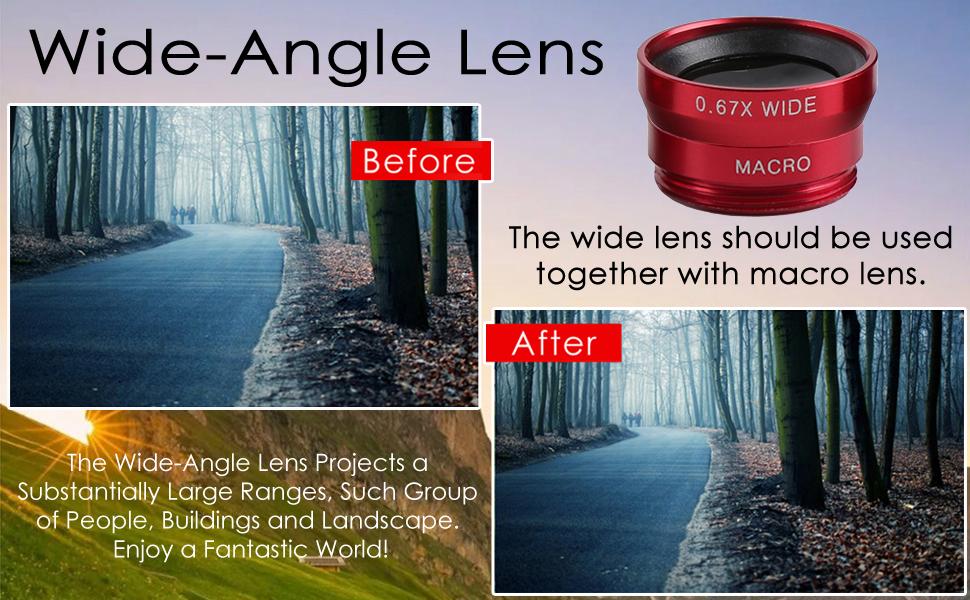 3 in 1 Universal Fish Eye Lens, Macro Clip Lens Wide-Angle Camera Lens Kit for iPad iPhone Samsung Android and Most Smartphones (Red)