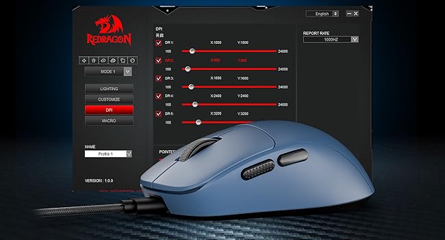 Redragon M817 Wired Gaming Mouse, 24000 DPI Optical Mice with 5 Programmable Buttons & Ergonomic Design, 37G Ultra Lightweight, Software Supports DIY Keybinds, Blue