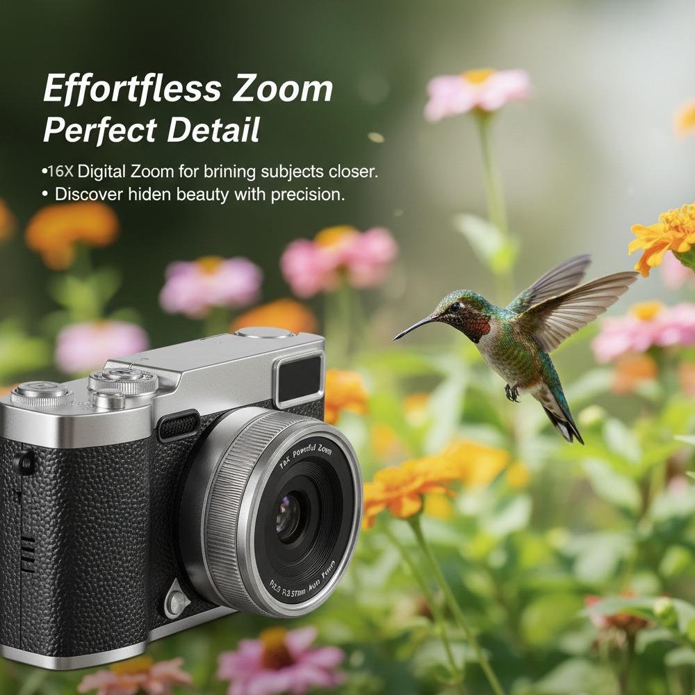 1080P HD Flip Screen Digital Camera with 2.4'' Large LCD, 16X Zoom & Built-In Flash - Beauty Filters, Long Battery Life, Portable HD Videographer Camera Suitable for Vlogging, Selfies, YouTube, Smartphones (//)