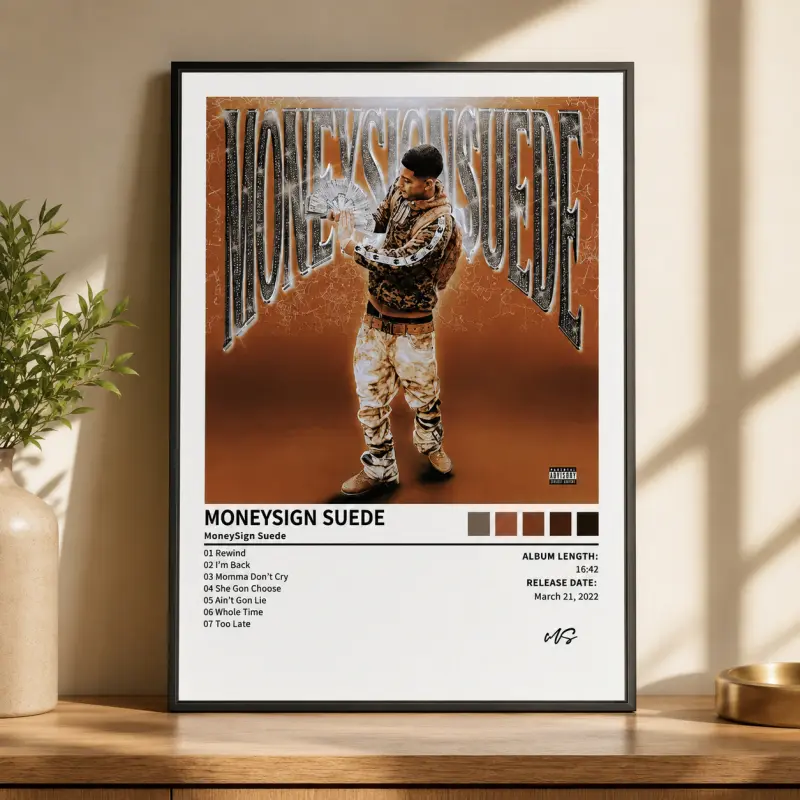 Moneysign Suede Poster, Hip Hop Music Wall Art, Rap Album Style Print, Retro Vintage Design, Bedroom Dorm Room Decor, Music Studio Decor, Hip Hop Fan Gift, Birthday Gift, Christmas Gift, New Year Gift