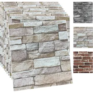 20PCS 3D Wall Panels Peel and Stick Foam 3D Brick Wallpaper Peel and Stick Faux Stone Wall Panel Self-Wallpaper (20PCS, Rock Color)