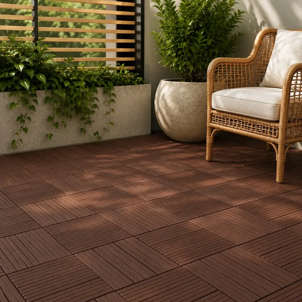 Interlocking Deck Tiles, 44 Pack 12x12", Brown Arch Polypropylene Pavers, Waterproof All-Weather Flooring for Patio, Pool Deck, Courtyard & Bathroom, Easy Snap-Together Installation, 0.8" H, Balcony, 12" L X 12" W X 0.8" H, 0.8 Inches