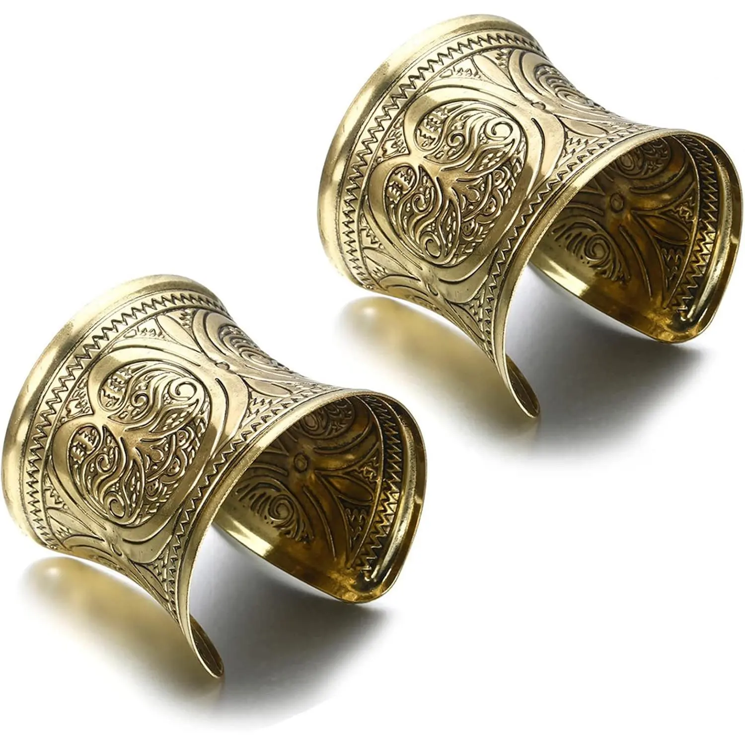 Women's 2PCS Chunky Cuff Bracelets - Vintage Retro Open Wide Metal Coating Gold Silver Bangles, Cosplay Belly Dance Everyday Wear Costume Jewelry, Chunky Bangles, Open Wide Cuff