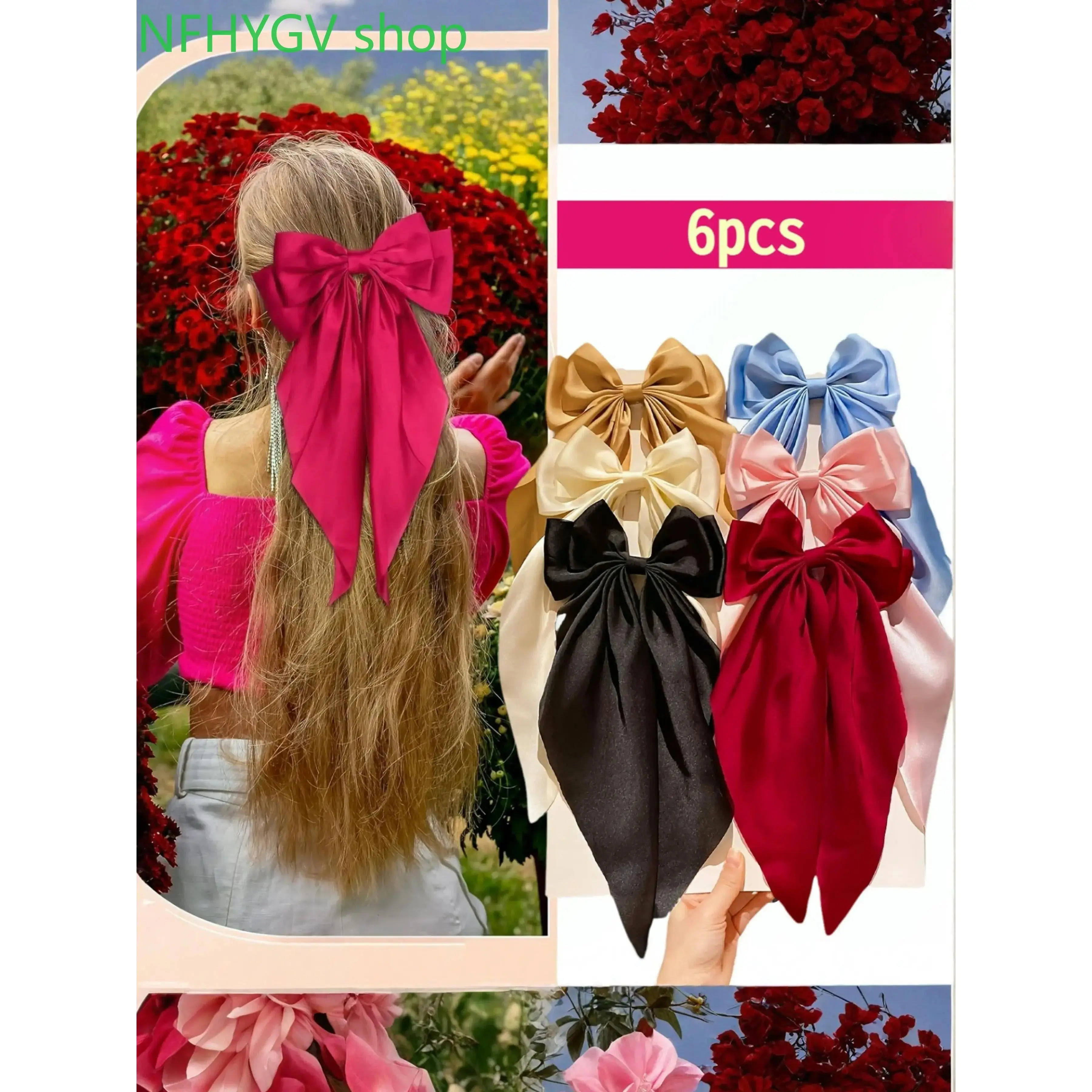 6Pcs Women's Satin Bow Hair Clip Set, Silky Long Tail Bow Barrette Ponytail Accessory, Elegant Decor For Daily Hairstyles, Weddings, Parties And Romantic Outfits
